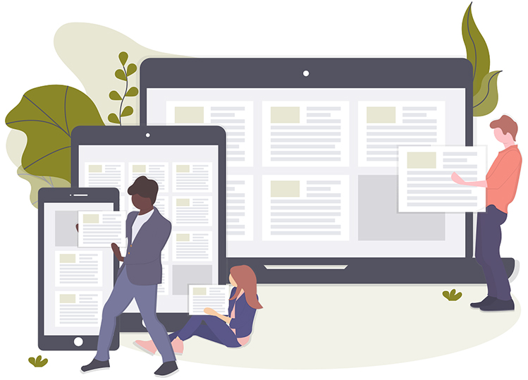 Cartoon image of people and computers