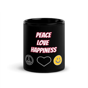 Peace Love Happiness Black Glossy Mug